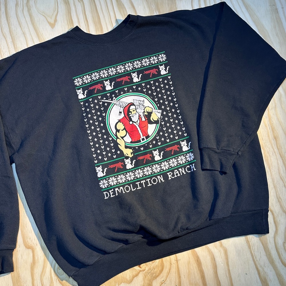 Demolition Ranch Mens 2XL Black Santa Tactical Ugly Christmas Sweatshirt Hanes